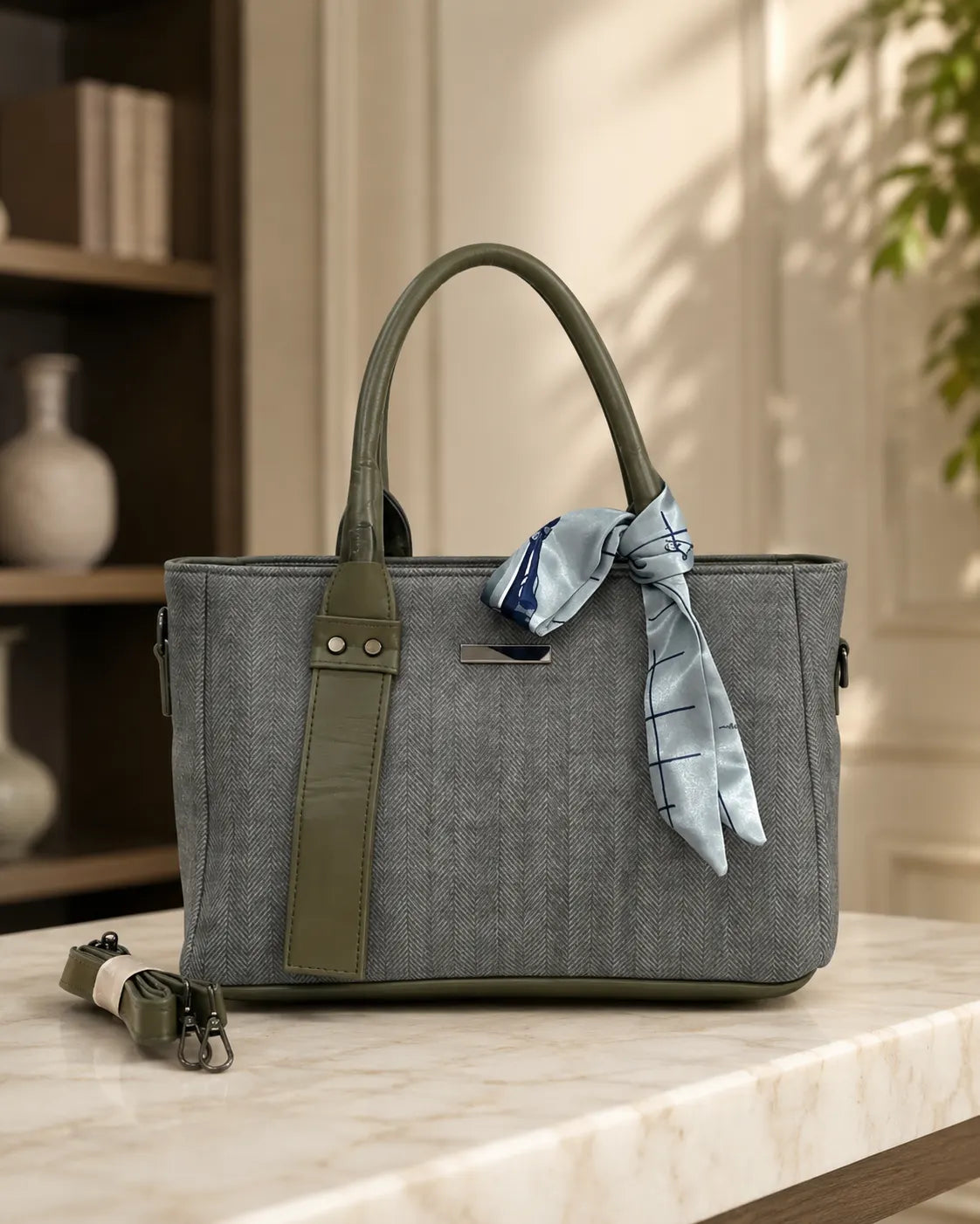 Aesthetic Herringbone Grey Satchel Bag