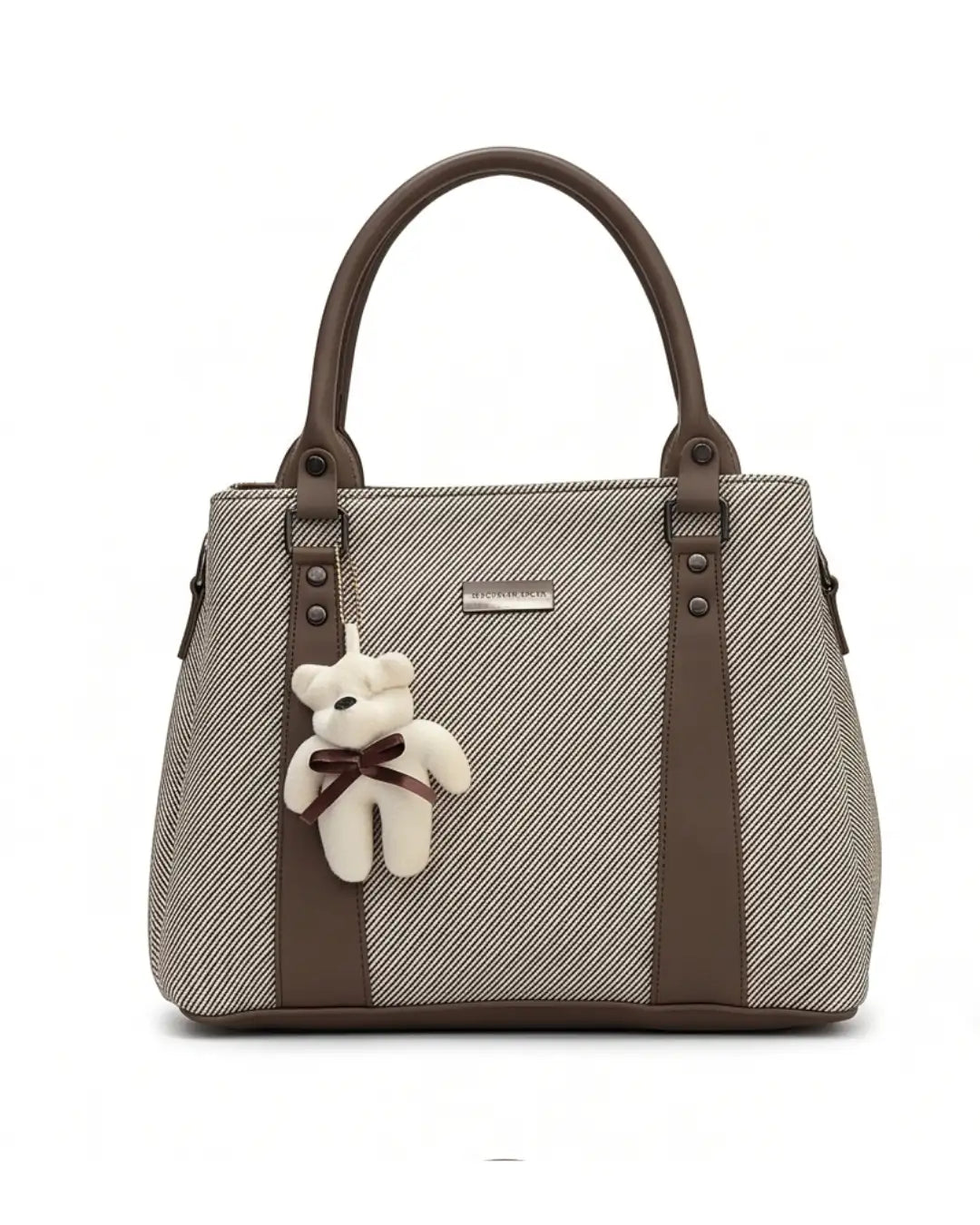 Playful Twill Brown & Beige Satchel Bag