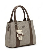 Playful Twill Brown & Beige Satchel Bag