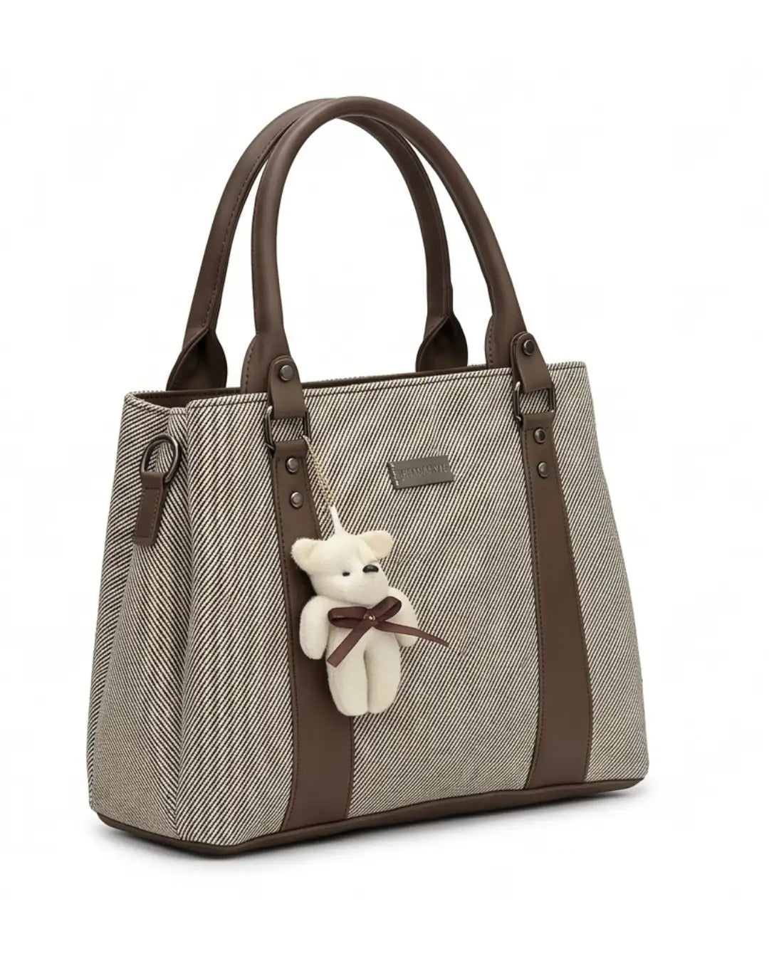 Playful Twill Brown & Beige Satchel Bag