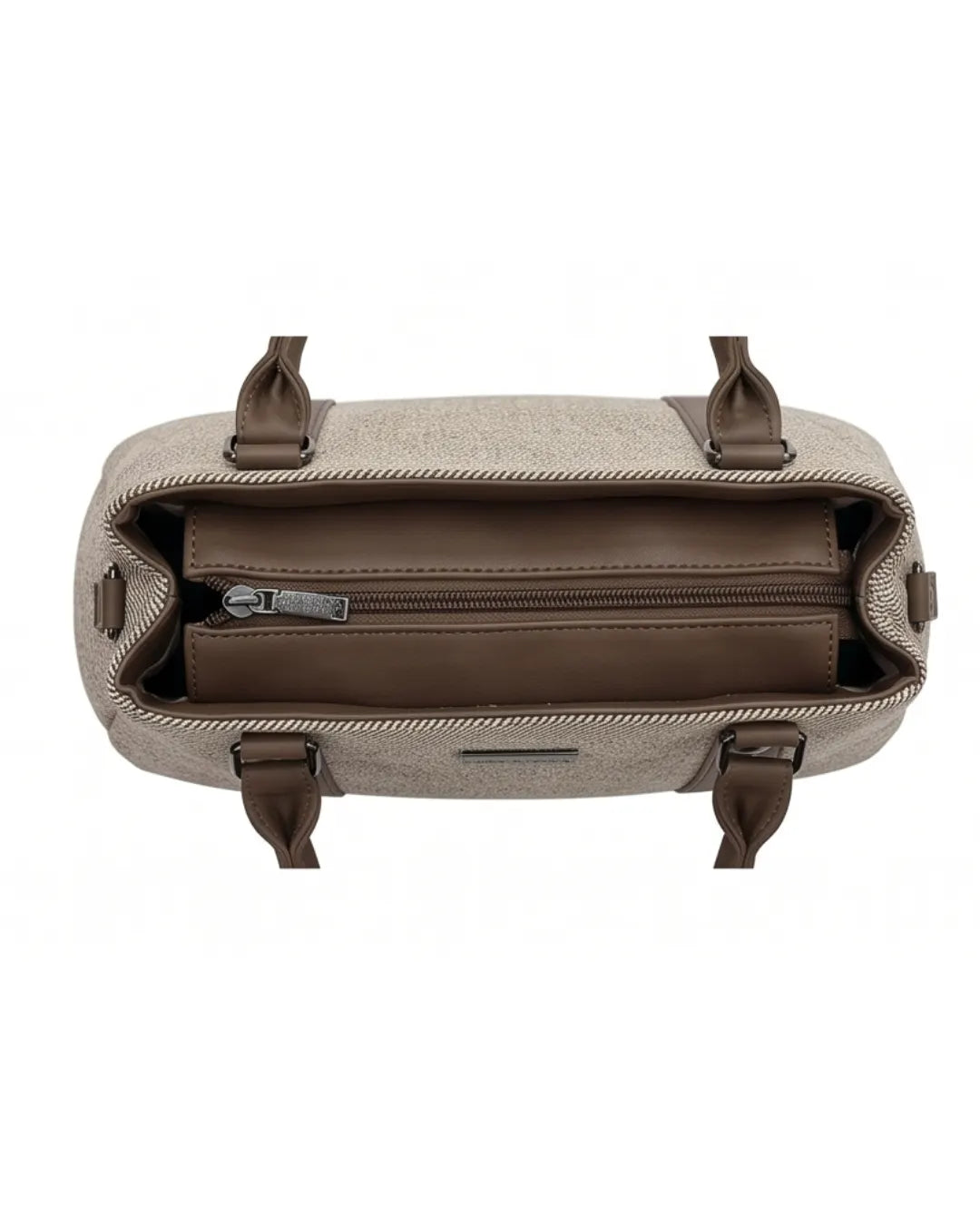 Playful Twill Brown & Beige Satchel Bag