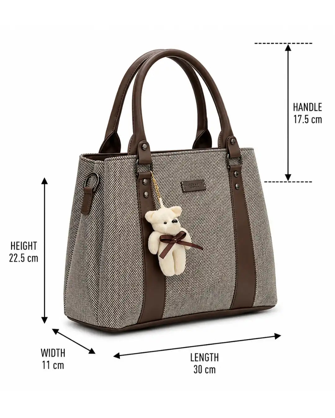 Playful Twill Brown & Beige Satchel Bag