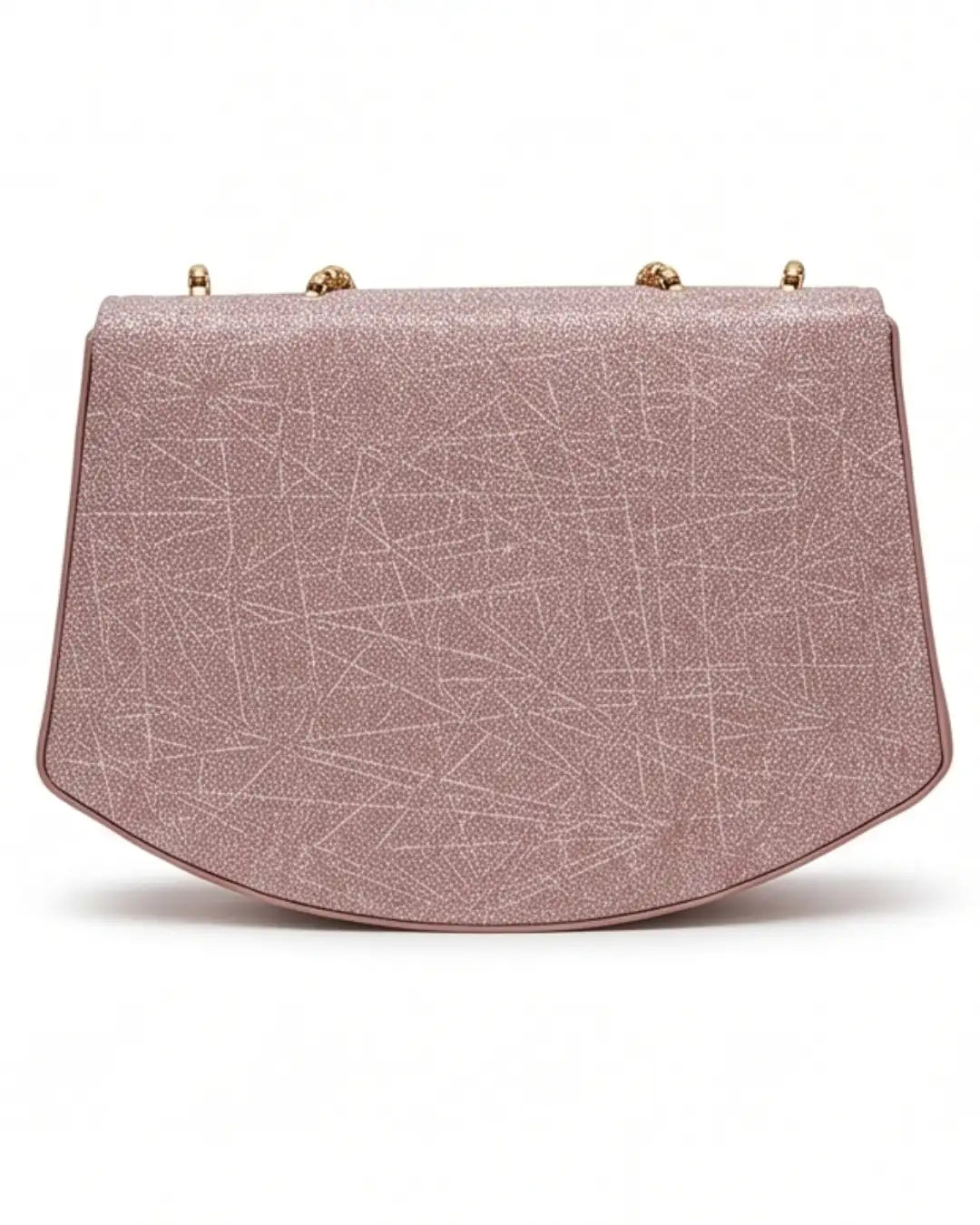 Pink handbag with geometric pattern on a white background