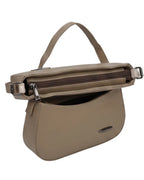 Beige handbag with a shoulder strap on a white background