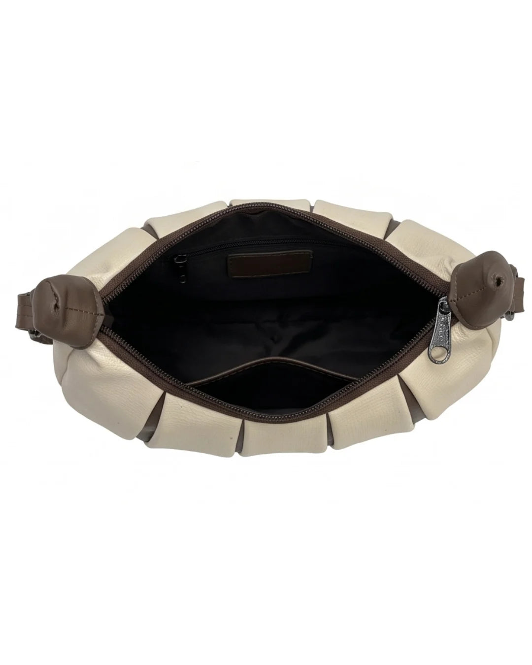 Beige bag with brown accents on a white background
