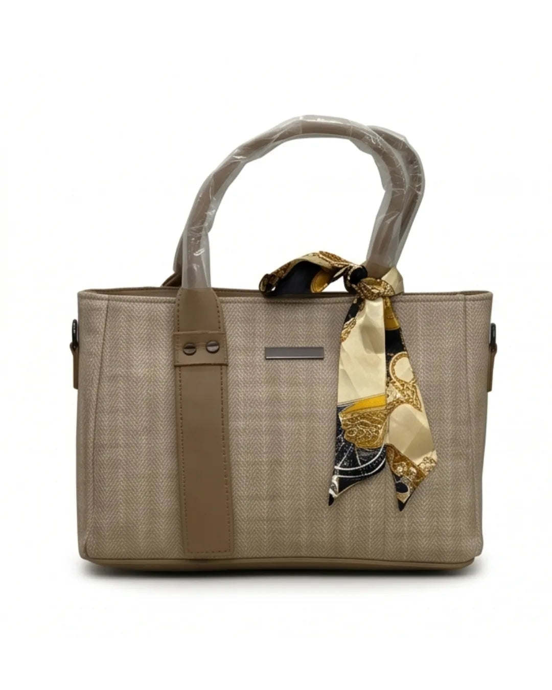 Aesthetic Herringbone Beige Satchel Bag
