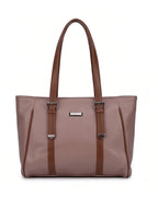 Brown handbag with matching straps on a white background