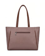 Brown handbag with a visible zipper on a white background