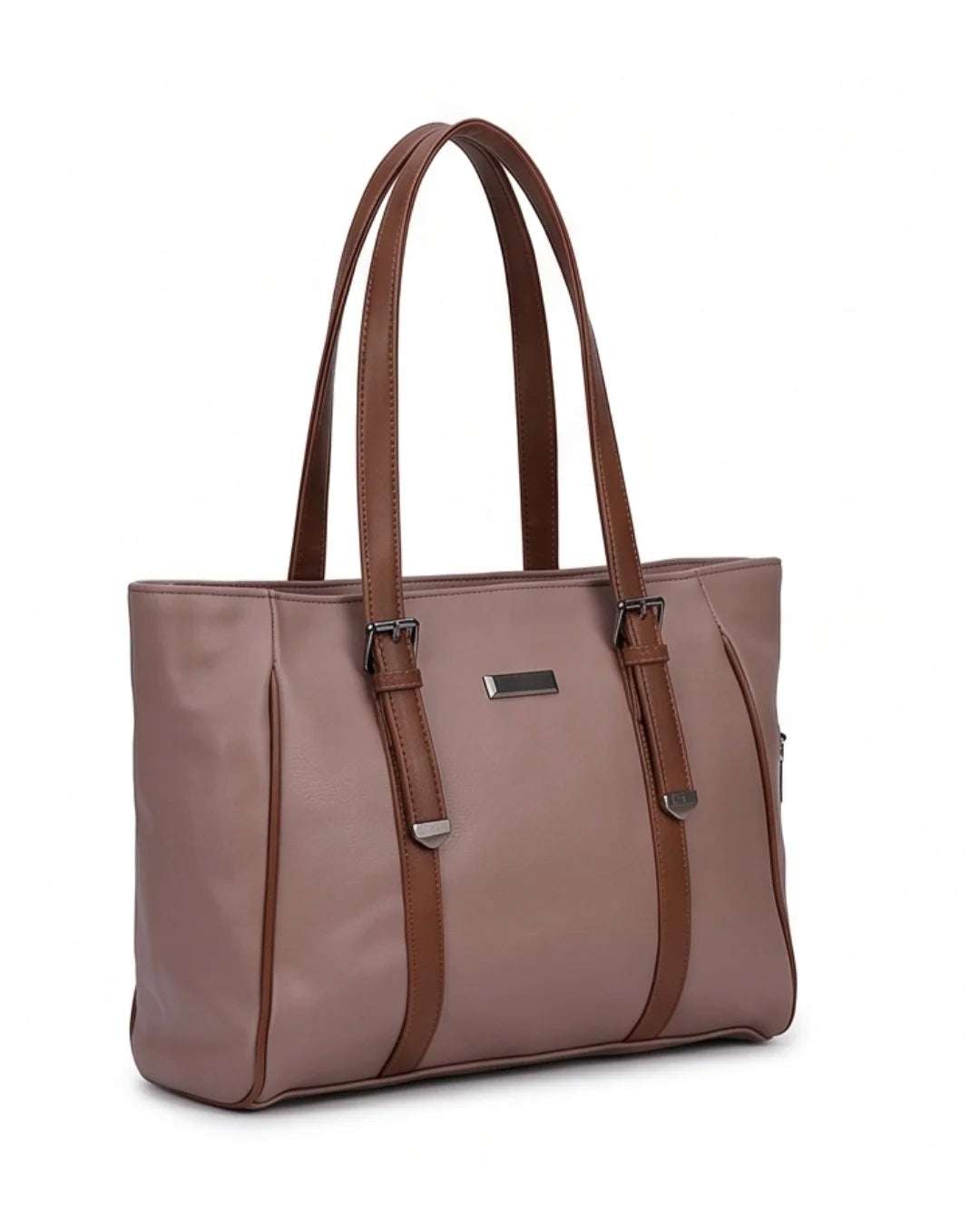 Brown handbag with brown straps on a white background