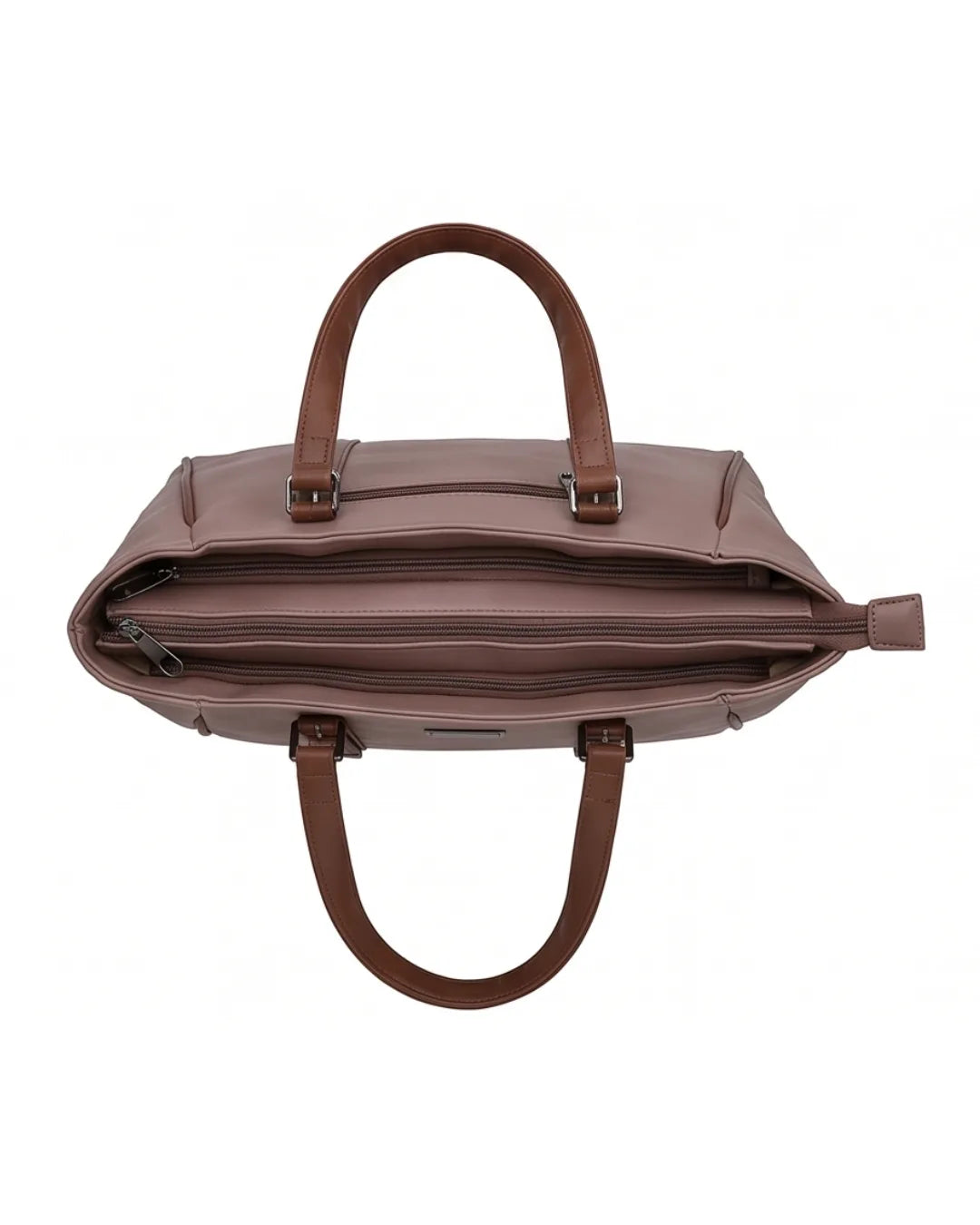 Brown leather briefcase with handles on a white background