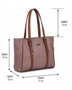 Brown tote bag with measurements on a white background