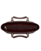 Brown leather briefcase with a handle on a white background