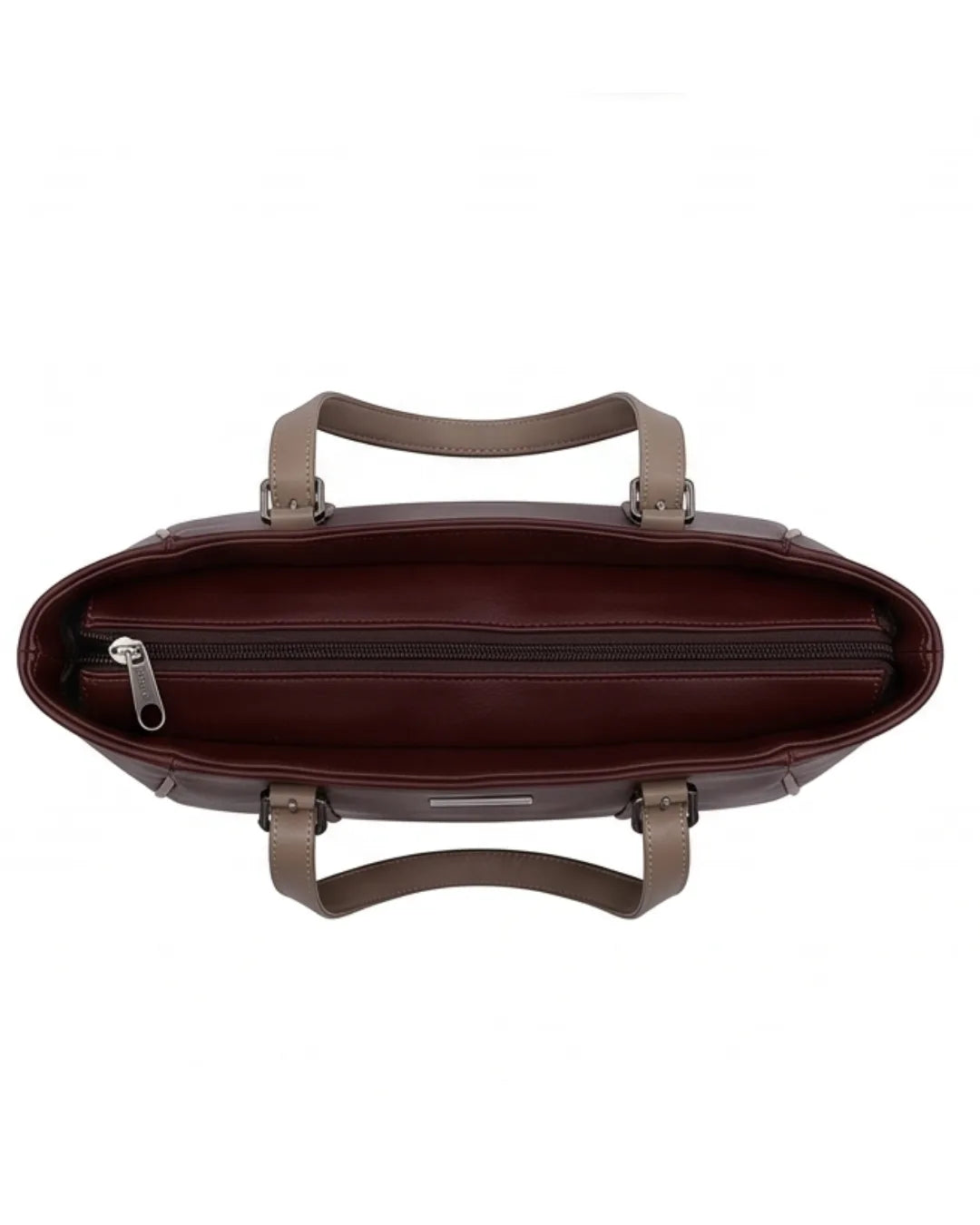 Brown leather briefcase with a handle on a white background