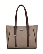 Beige handbag with brown straps on a white background