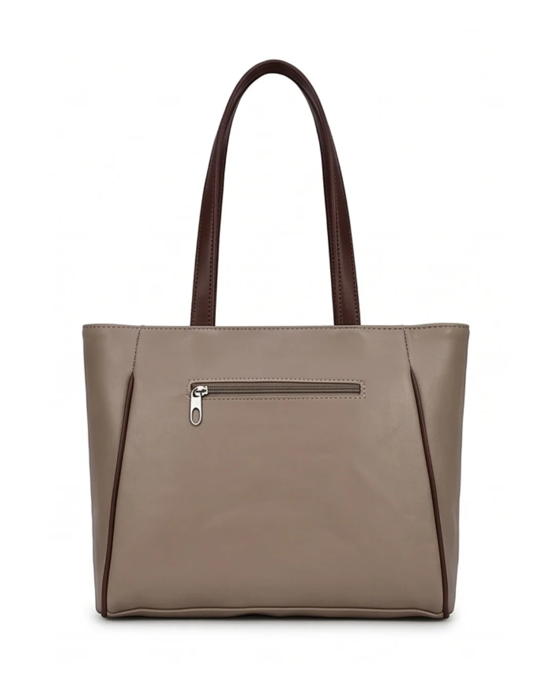 Beige handbag with a brown handle on a white background