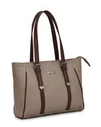 Beige handbag with brown straps on a white background
