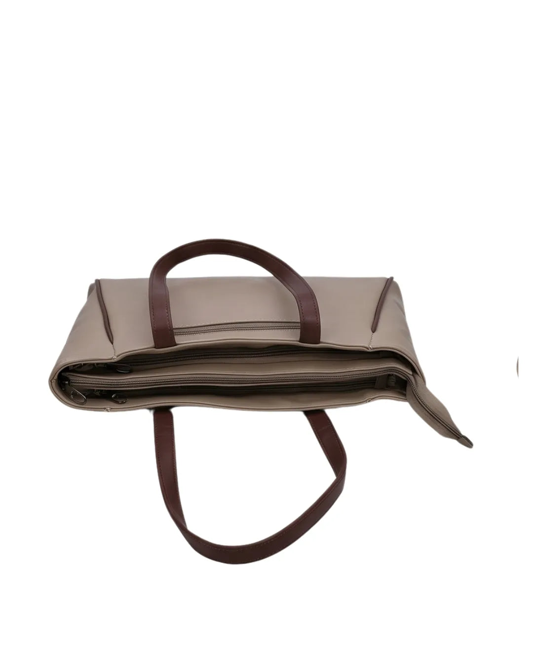 Brown handbag with a strap on a white background
