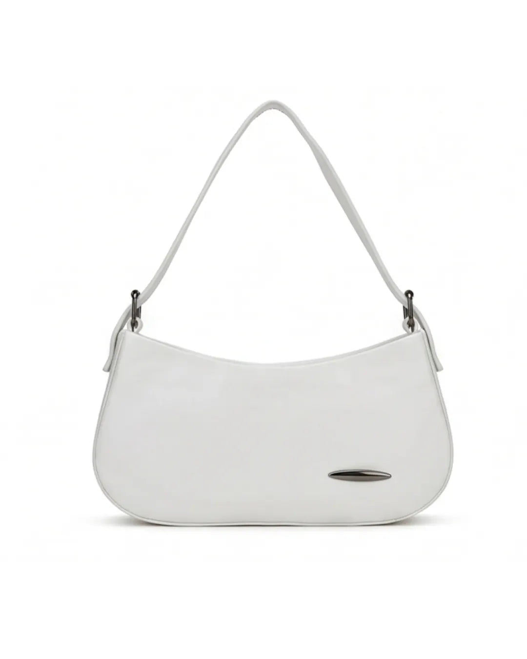 White handbag with a shoulder strap on a white background