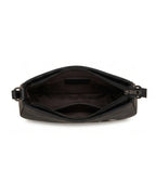 Black leather handbag on a white background