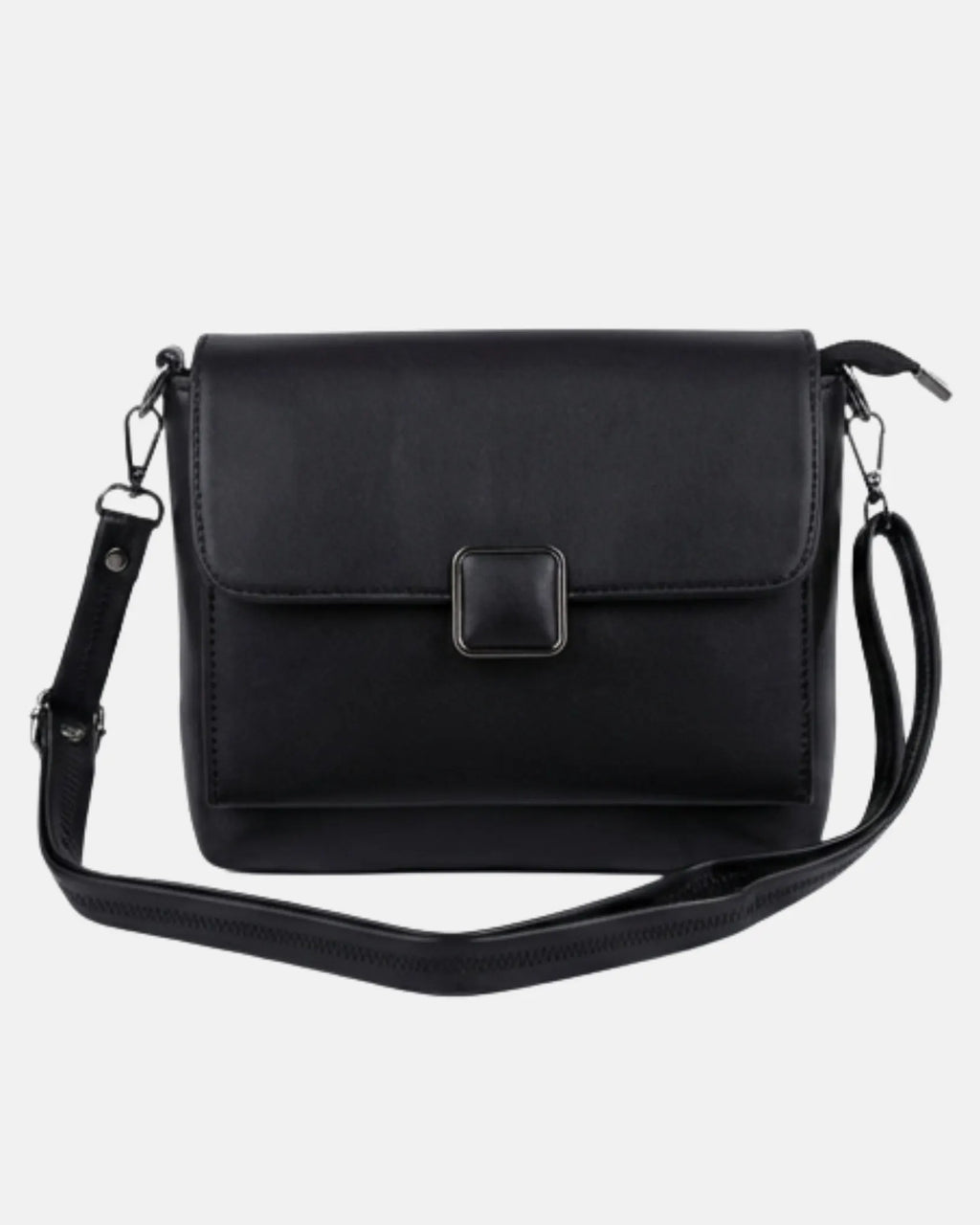 Side Bag For Girls - Black Classic Square Buckle - Lora Halle