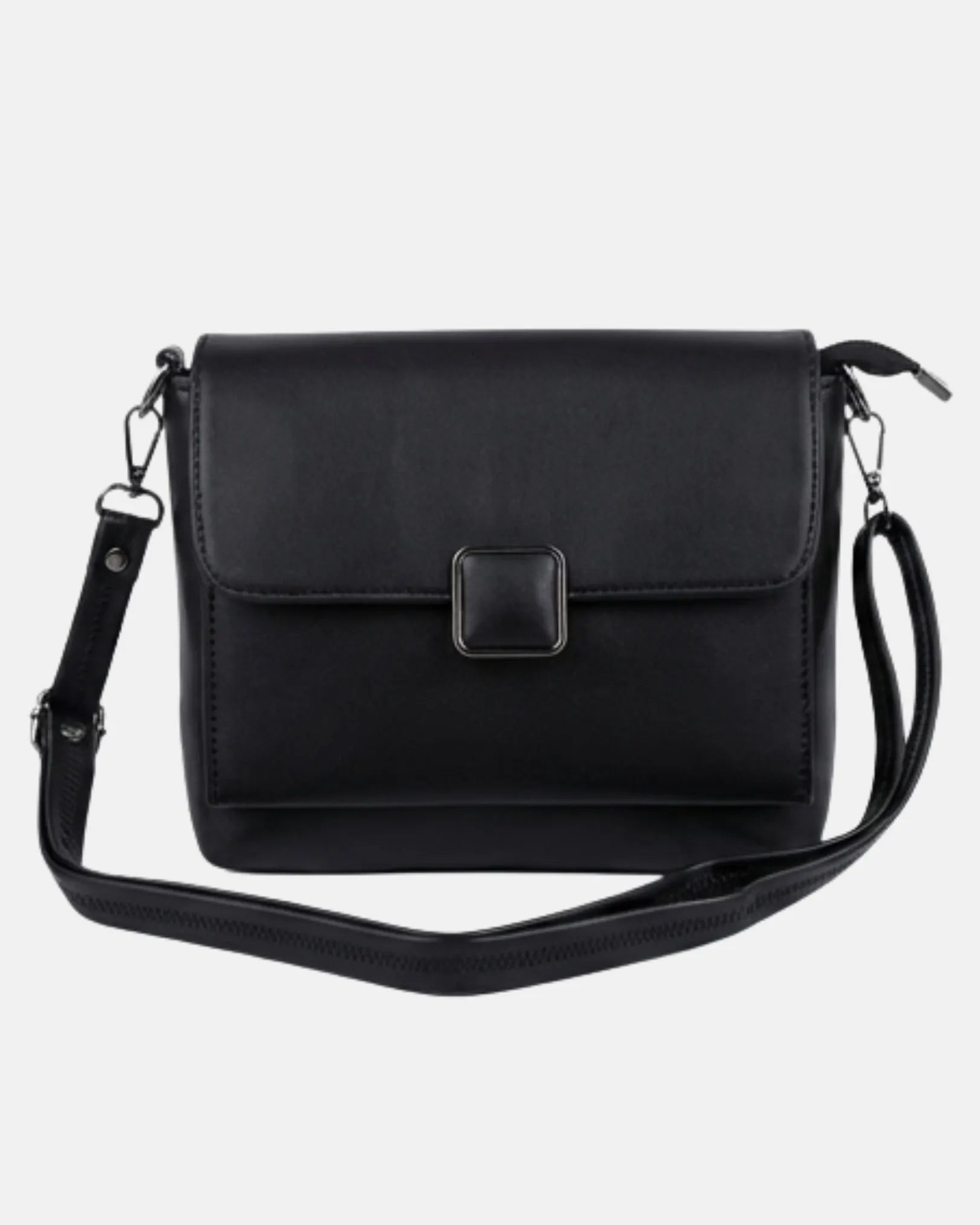 Side Bag For Girls - Black Classic Square Buckle - Lora Halle