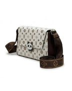 Patterned bag with a panda design on a white background