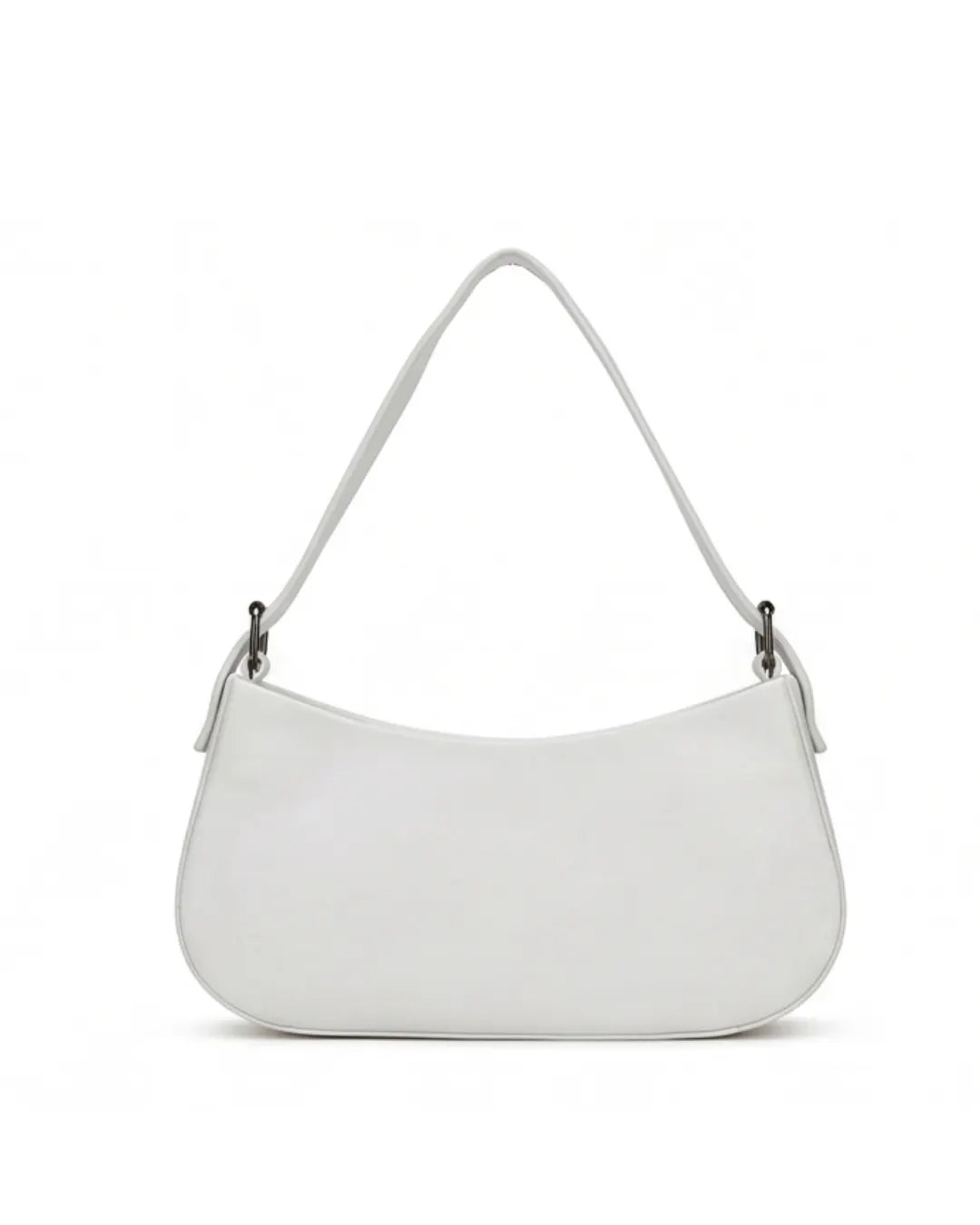 White handbag with a shoulder strap on a white background