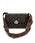 Patterned bag with panda emblem on a white background