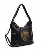 Ethnic Motif Soft Hobo Bag - Black