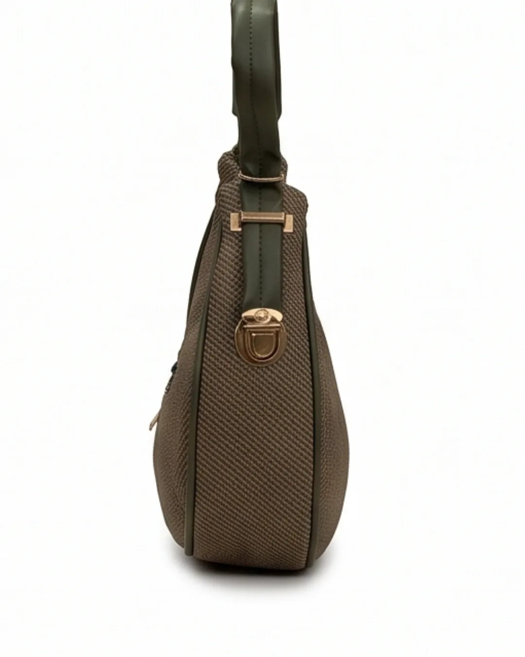 Woven Texture Crescent Bag - Brown & Green