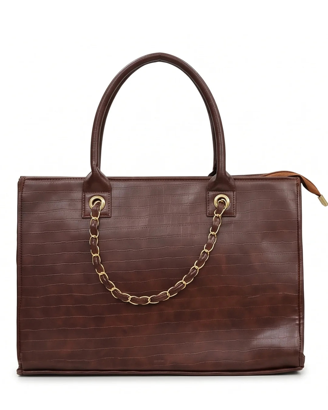 Textured Work Tote Bag - Brown