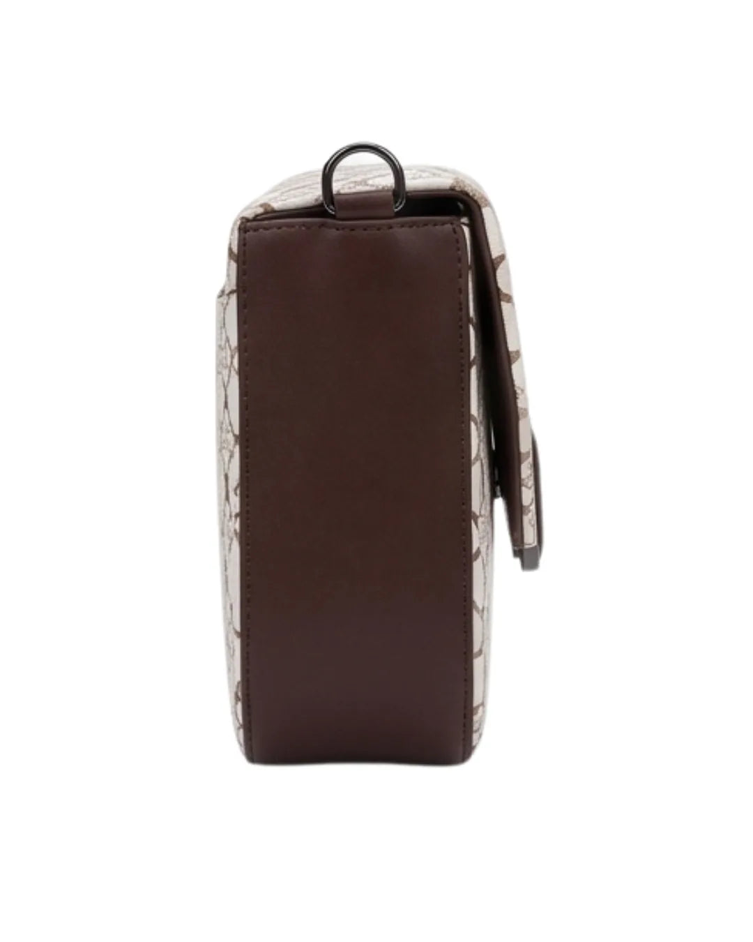 Brown and white patterned backpack on a white background