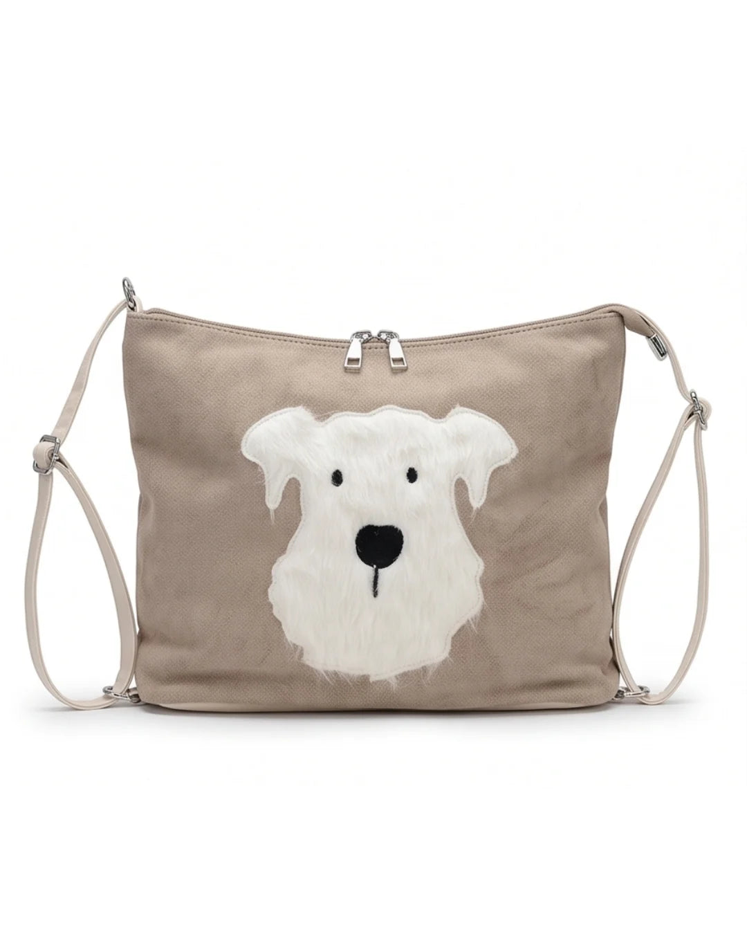 Dog Applique Hobo Bag - Quirky Fashion - Blush Pink
