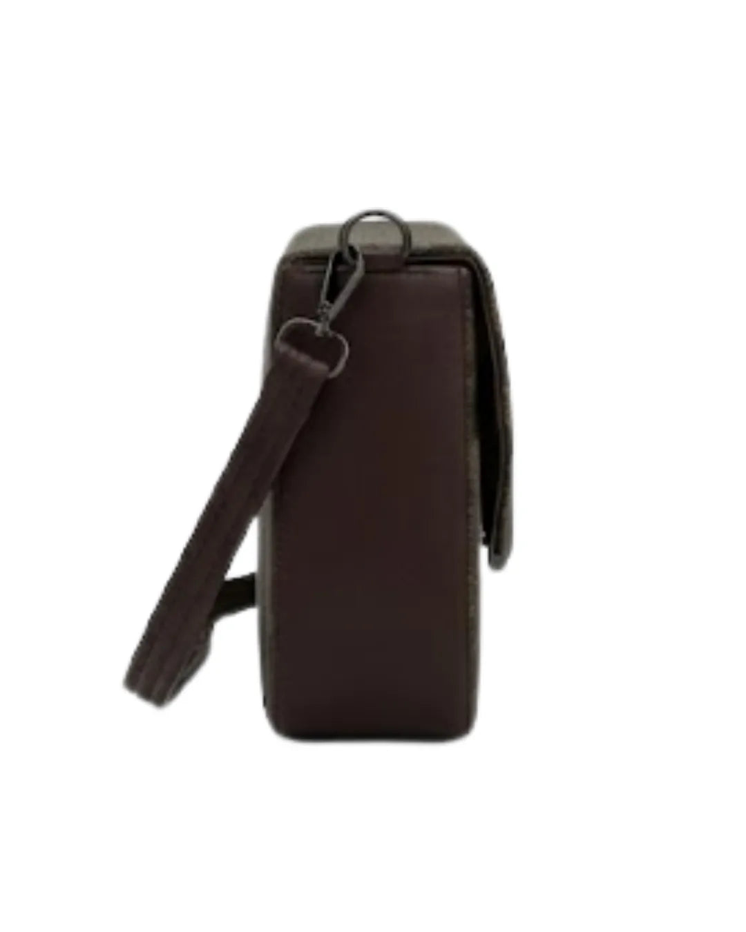 Brown leather crossbody bag on a white background