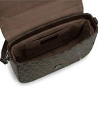 Brown patterned bag with a visible brand logo on a white background