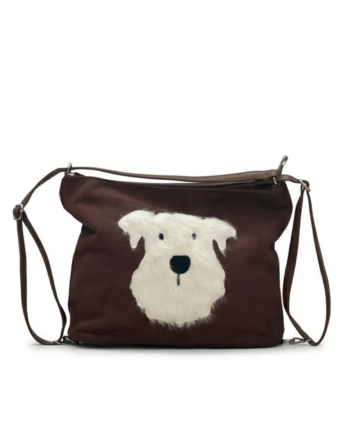 Dog Applique Hobo Bag - Quirky Fashion - Brown