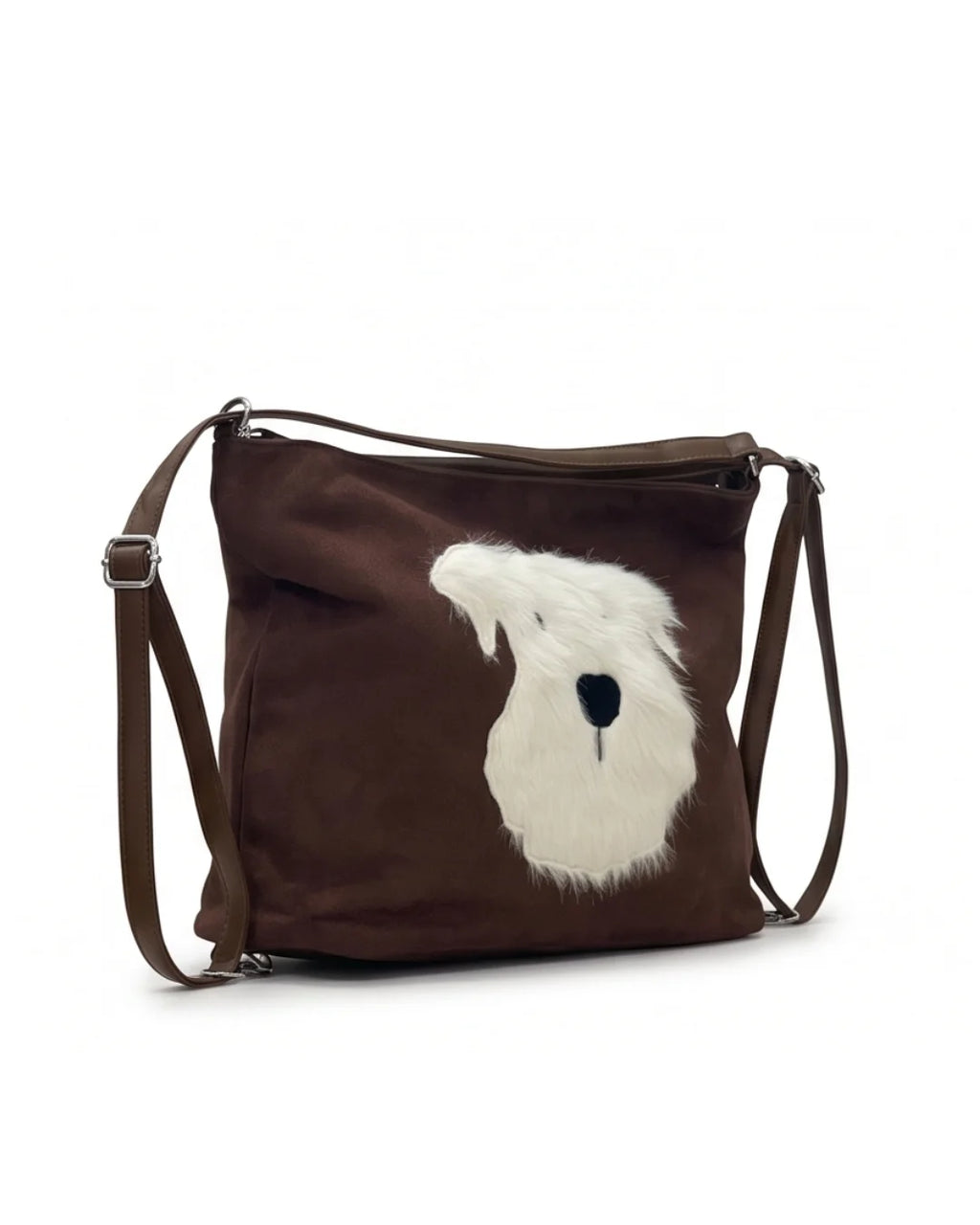 Dog Applique Hobo Bag - Quirky Fashion - Brown