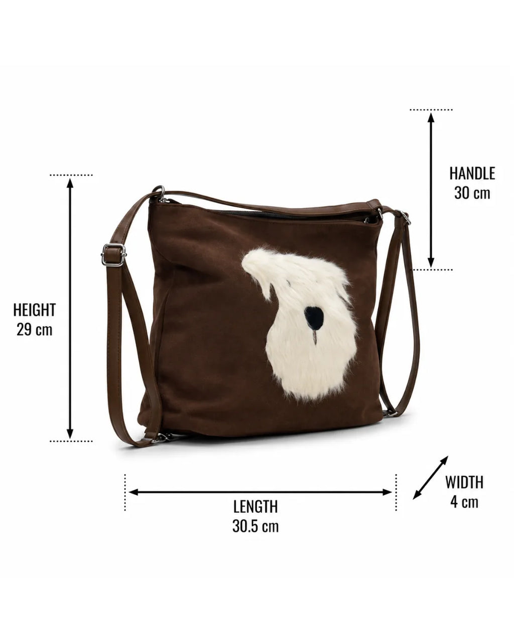 Dog Applique Hobo Bag - Quirky Fashion - Brown