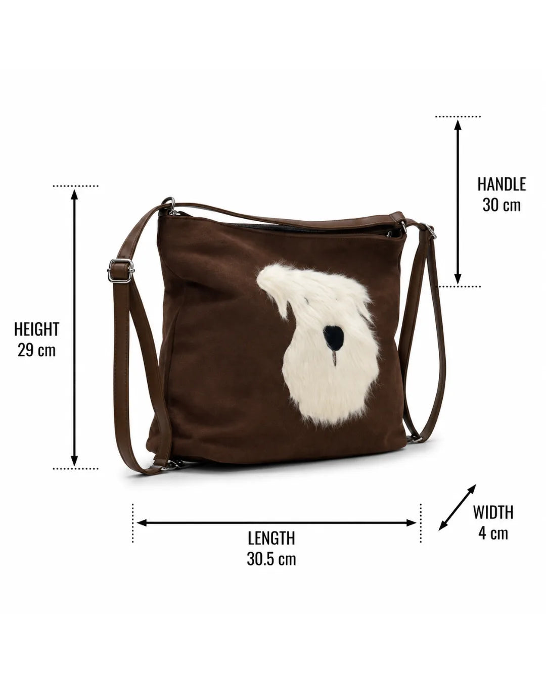 Dog Applique Hobo Bag - Quirky Fashion - Brown