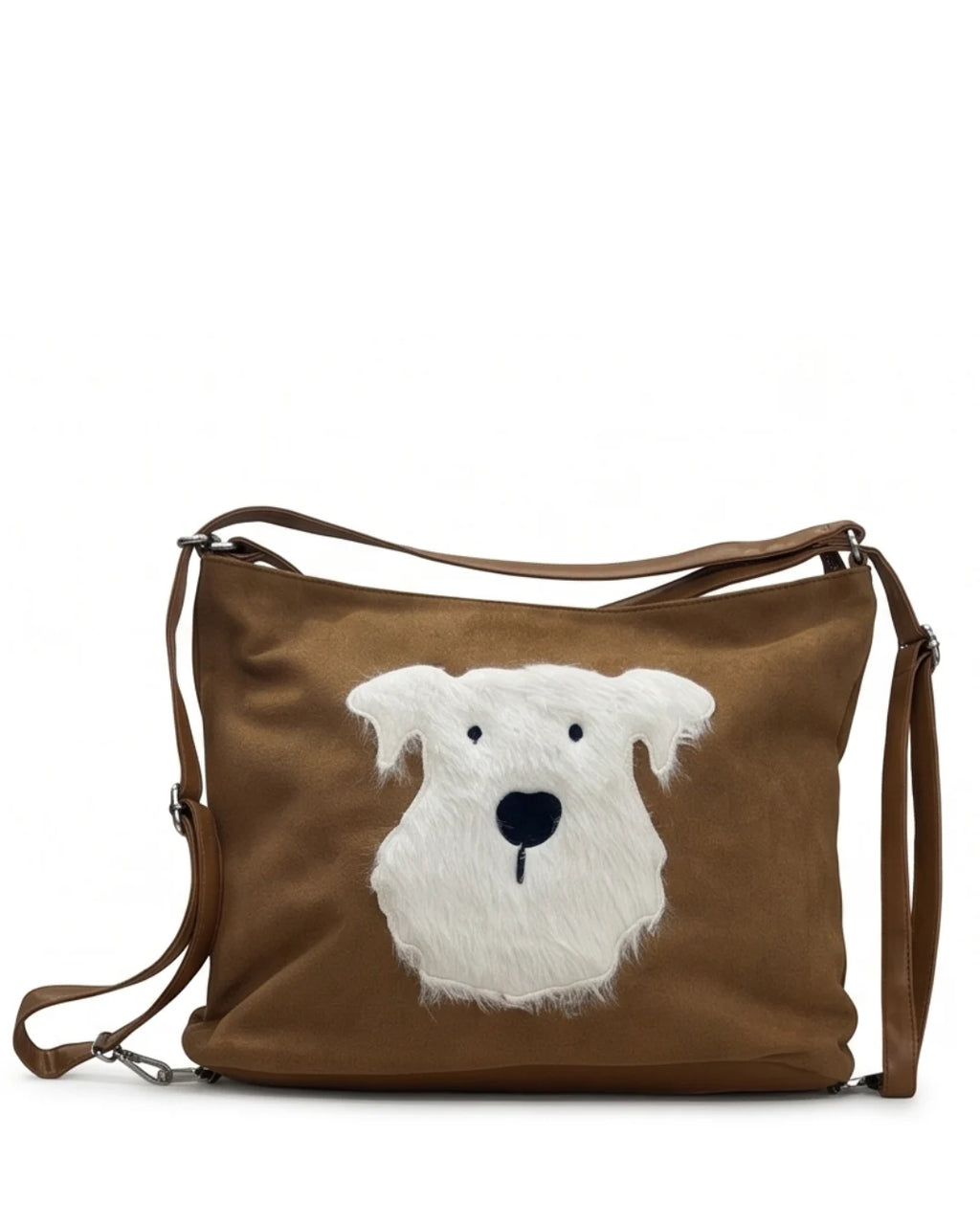 Dog Applique Hobo Bag - Quirky Fashion - Khaki