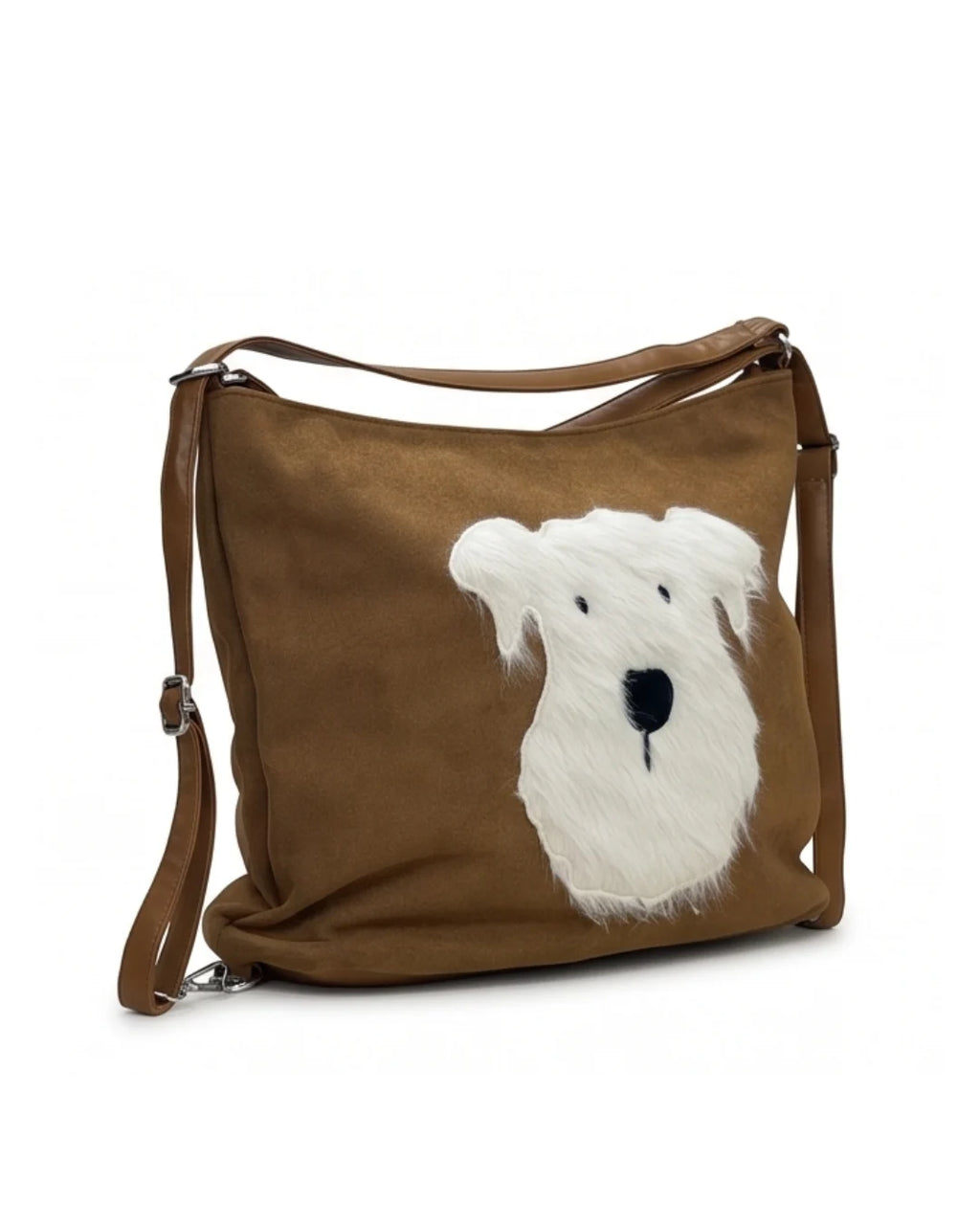 Dog Applique Hobo Bag - Quirky Fashion - Khaki