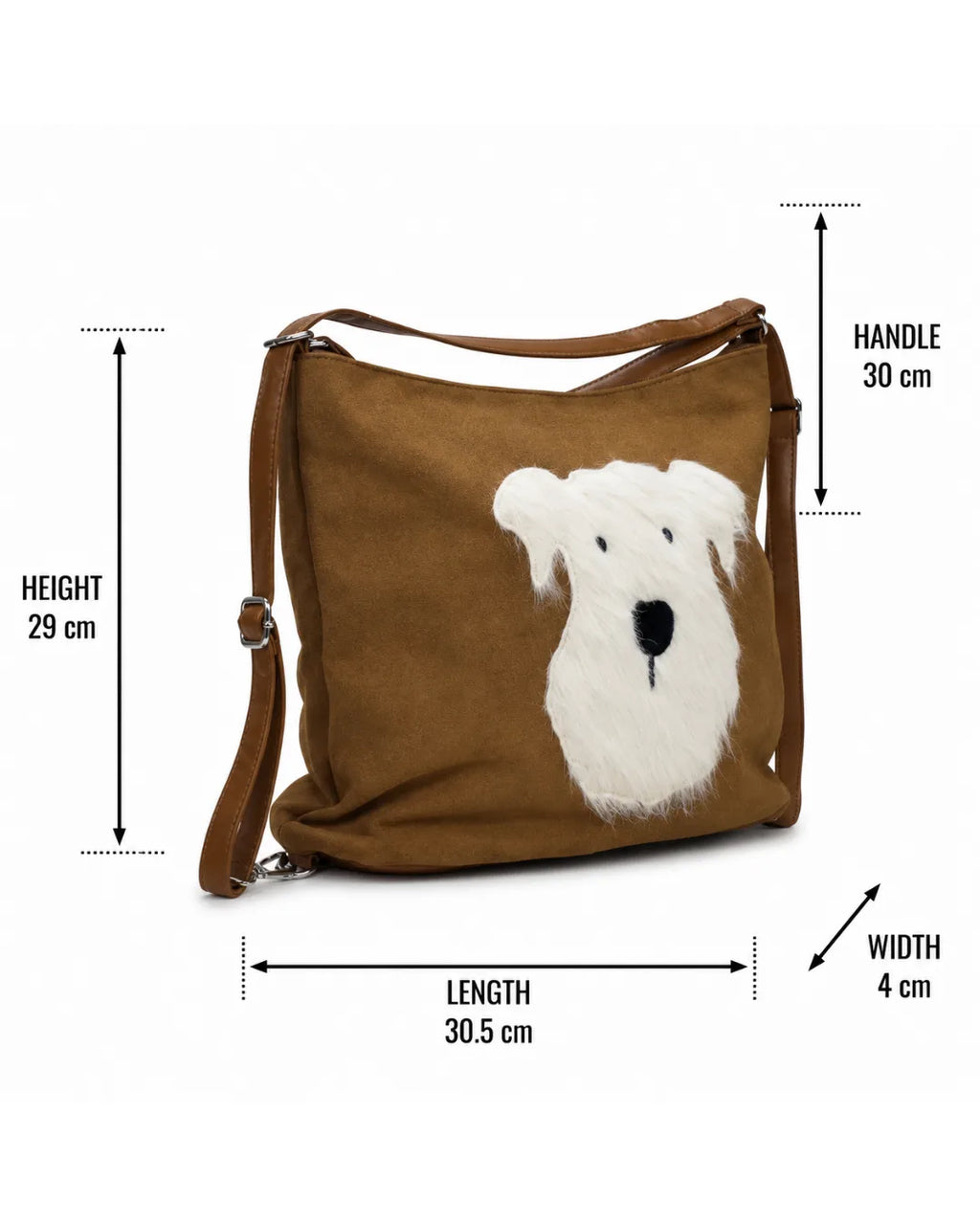 Dog Applique Hobo Bag - Quirky Fashion - Khaki