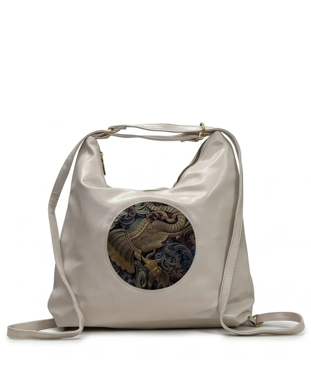 Ethnic Motif Soft Hobo Bag - Grey