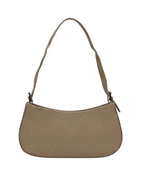 Beige handbag with a shoulder strap on a white background