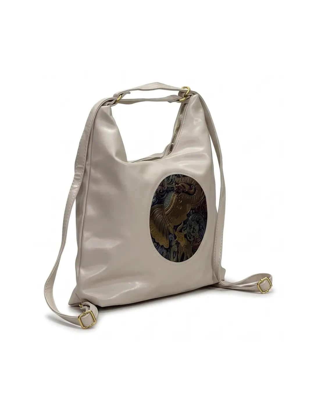 Ethnic Motif Soft Hobo Bag - Grey