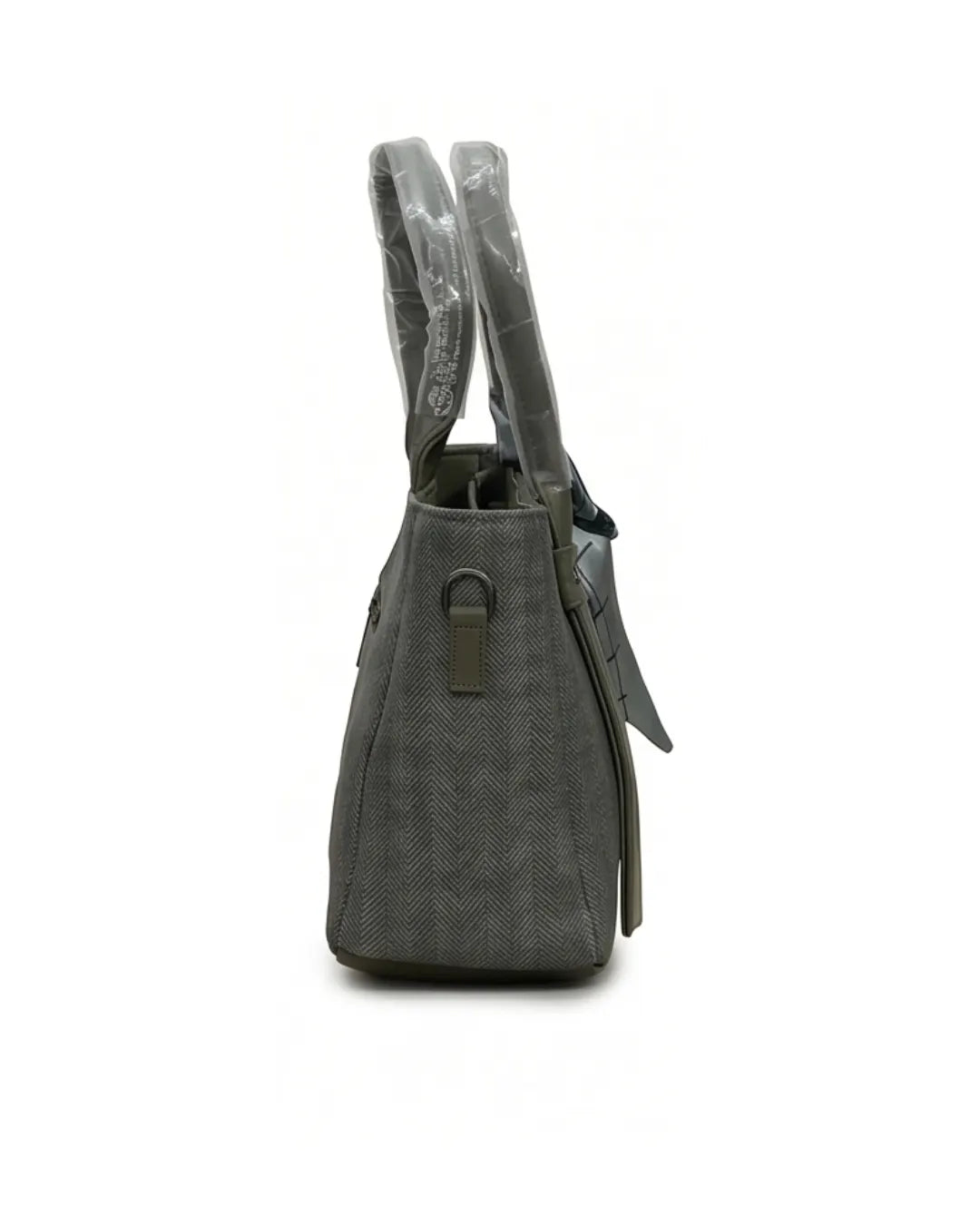 Gray backpack with a strap on a white background