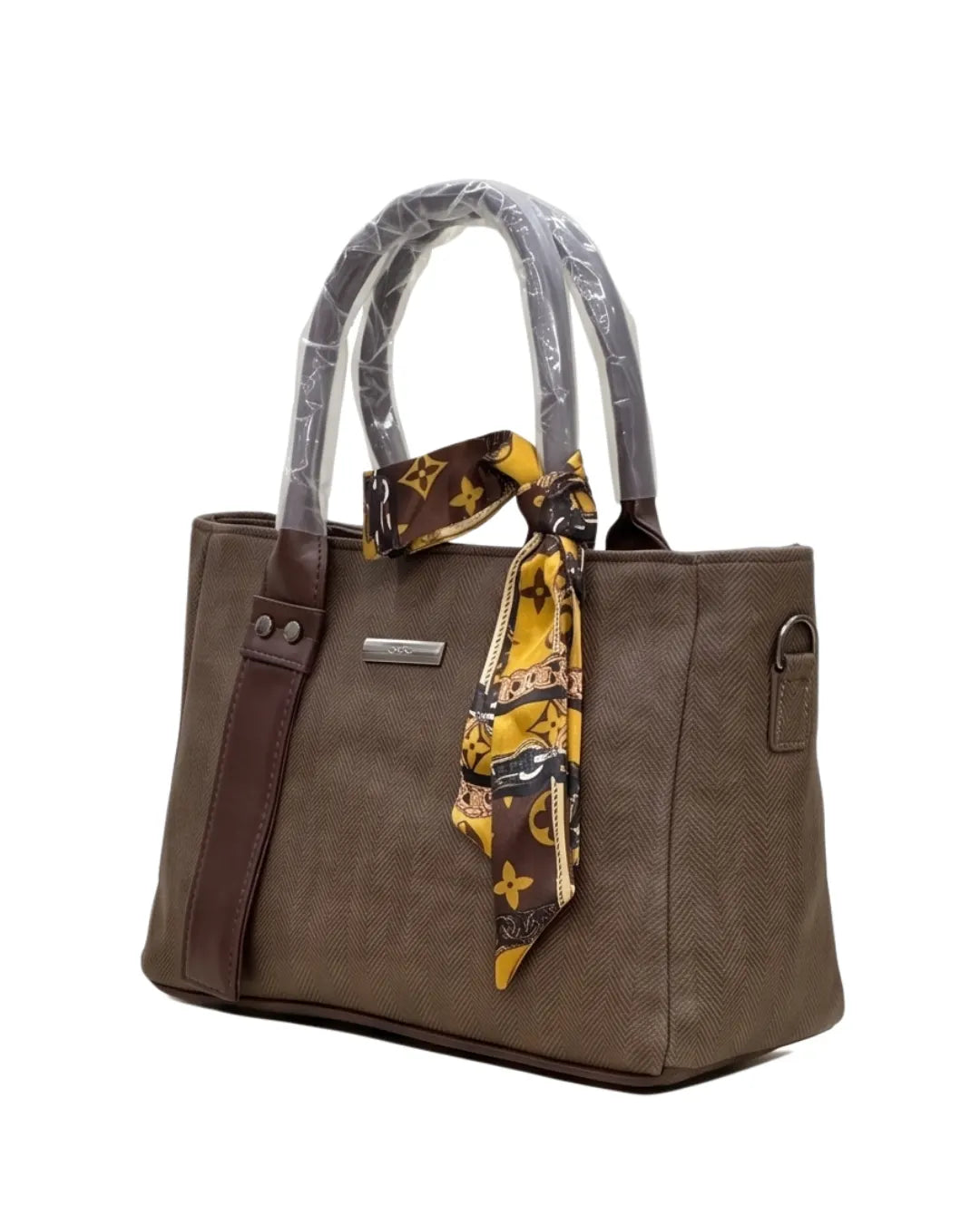 Aesthetic Herringbone Satchel Bag-Brown-5
