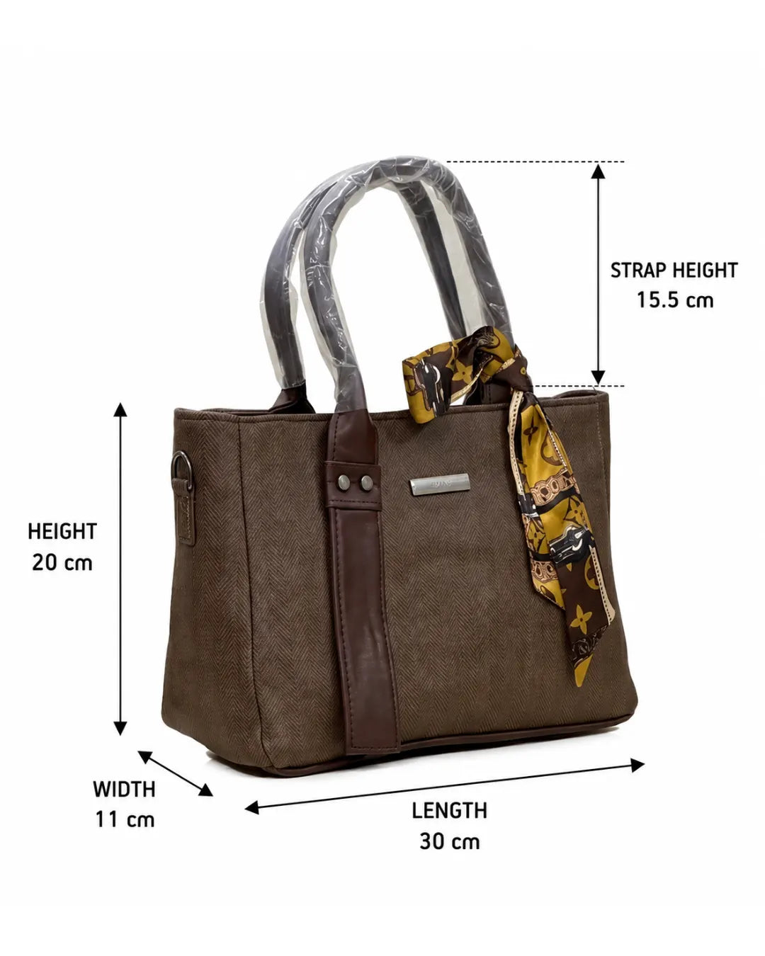 Aesthetic Herringbone Satchel Bag-Brown-6