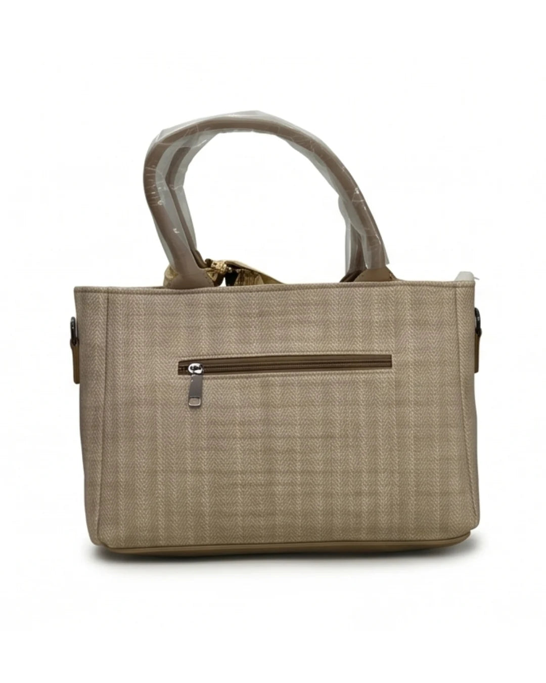 Aesthetic Herringbone Satchel Beige-1
