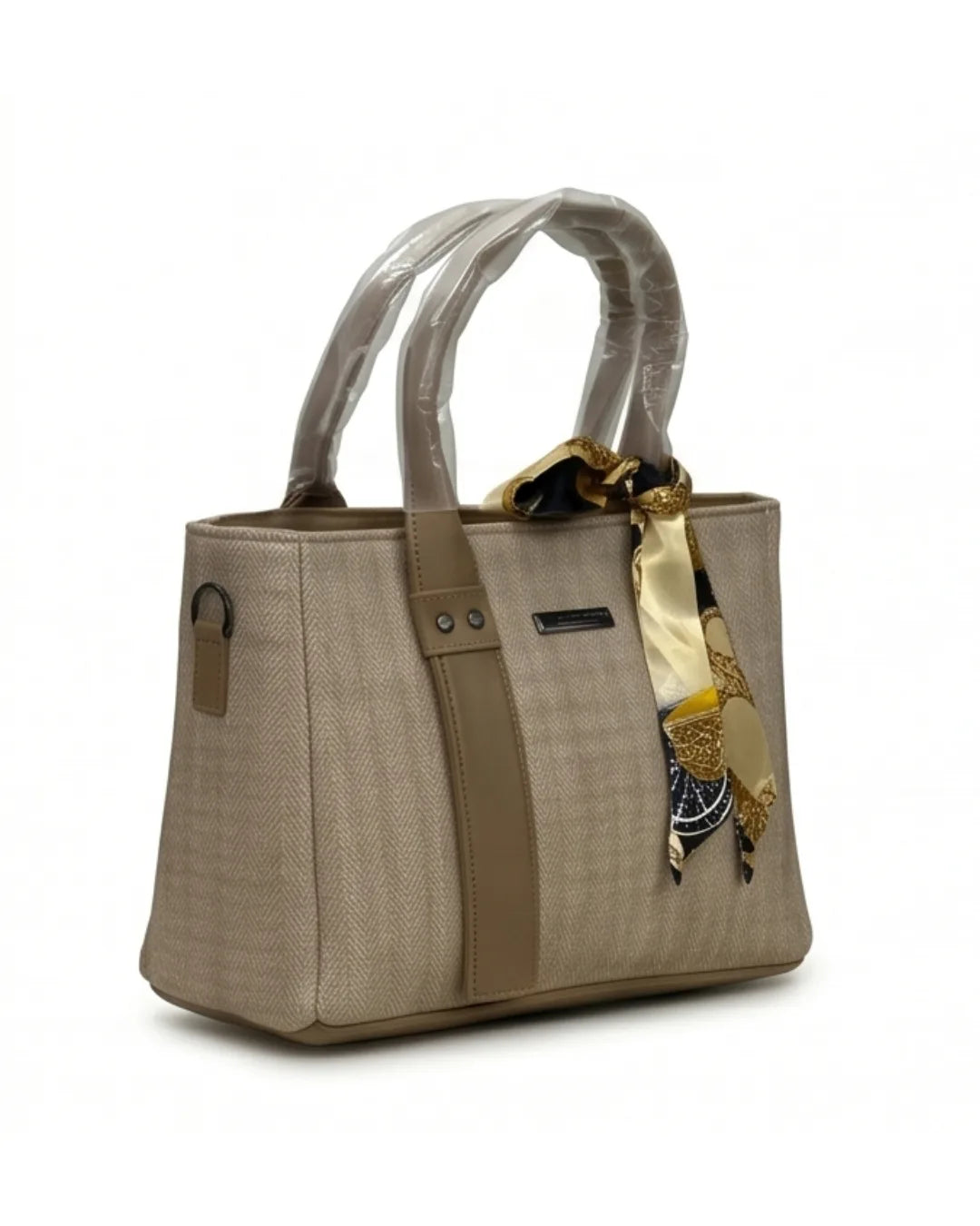 Aesthetic Herringbone Satchel Beige-3